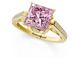Yellow gold Fancy Pink Princess  Cut Cathedral Pave Diamond Engagement Ring with Six-Prong Setting_34