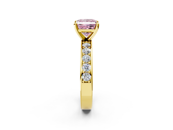 Yellow gold Fancy Pink Princess  Cut Channel Set Diamond Engagement Ring with Four-Prong Setting