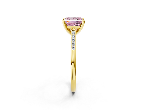 Yellow Gold Princess Cut Channel Set Engagement Ring Setting for Fancy Pink Center