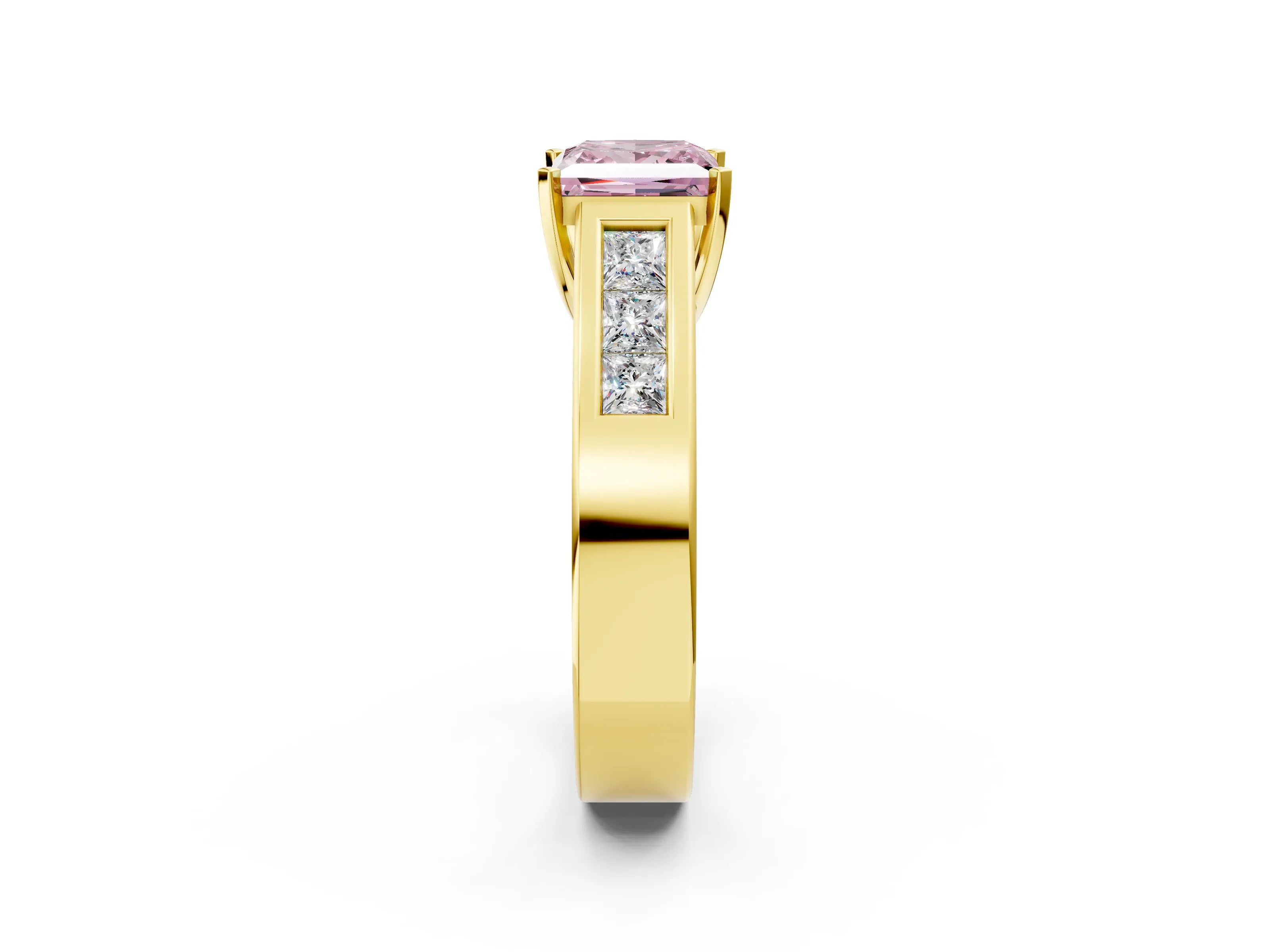 Yellow gold Fancy Pink Princess Cut Cut Channel Set Solitaire Ring with Four-Prong Setting_2