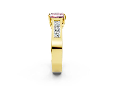 Yellow gold Fancy Pink Princess Cut Cut Channel Set Solitaire Ring with Four-Prong Setting_2