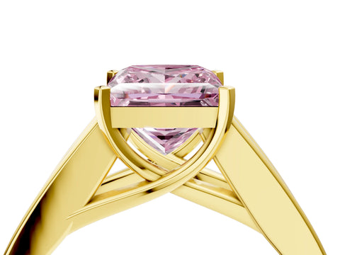 Yellow gold Fancy Pink Princess Cut Cut Channel Set Solitaire Ring with Four-Prong Setting_4