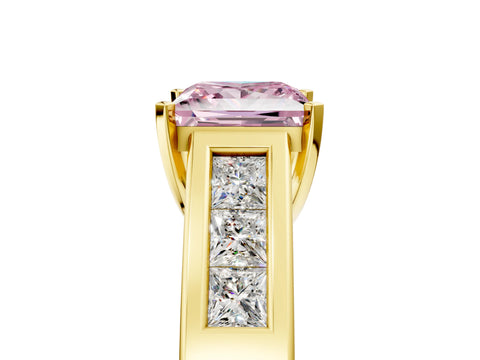 Yellow gold Fancy Pink Princess Cut Cut Channel Set Solitaire Ring with Four-Prong Setting_5