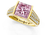 Yellow gold Fancy Pink Princess Cut Cut Diamond Channel Set Pave Band with Tension Prong Setting_1