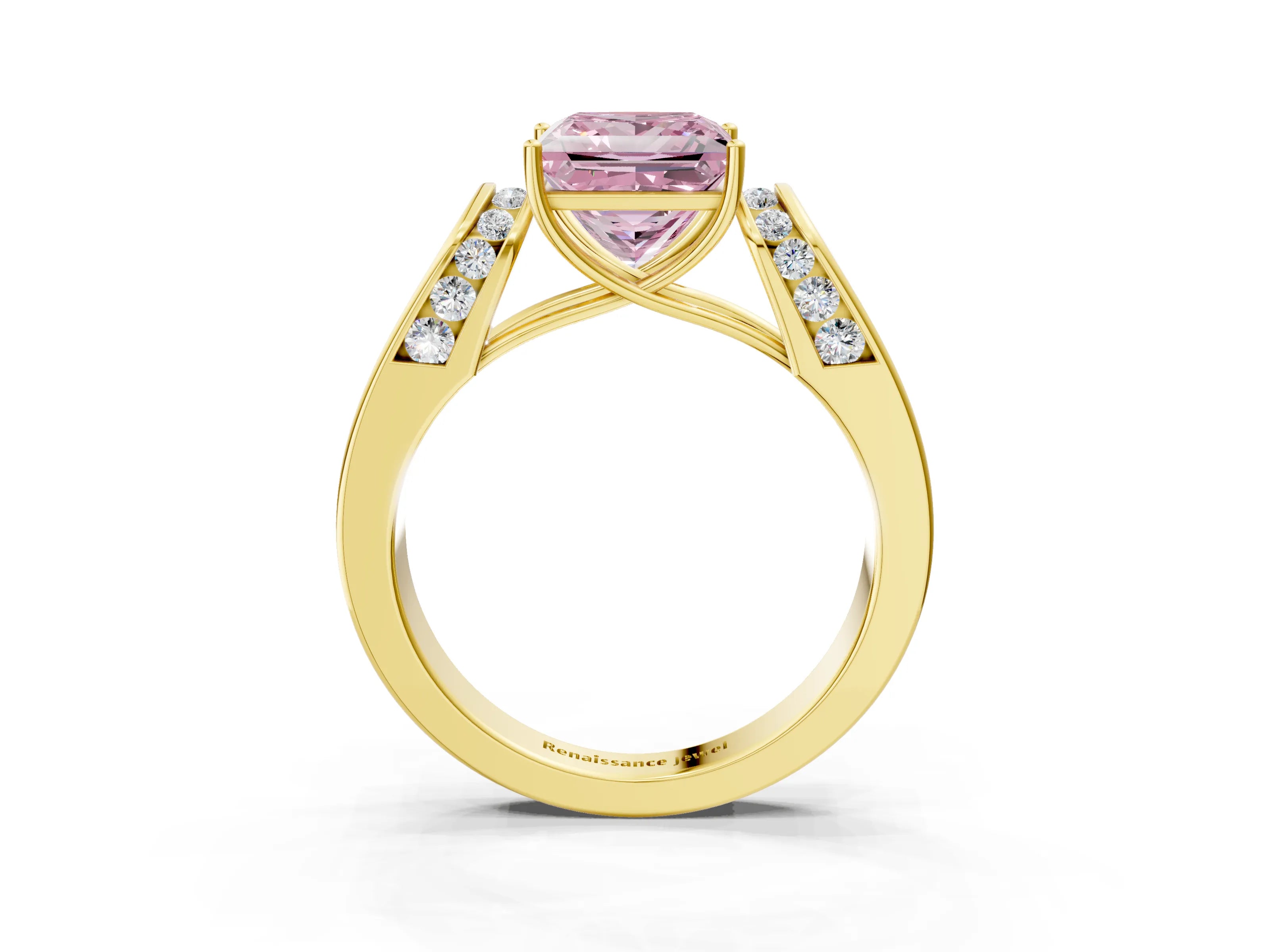 Yellow gold Fancy Pink Princess Cut Cut Diamond Channel Set Solitaire Ring with Four-Prong Setting_3