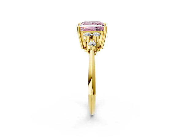 Yellow gold Fancy Pink Princess Cut Cut Diamond Cluster Ring with Solitaire Band and Four-Prong Setting