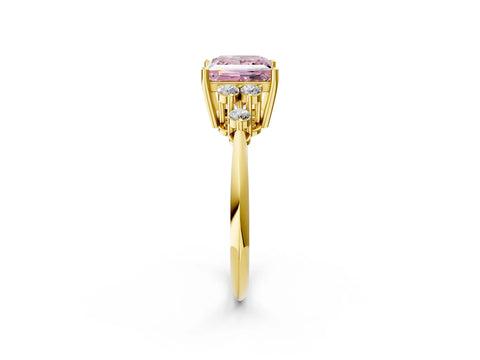 Yellow gold Fancy Pink Princess Cut Cut Diamond Cluster Ring with Solitaire Band and Four-Prong Setting_14