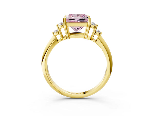 Yellow gold Fancy Pink Princess Cut Cut Diamond Cluster Ring with Solitaire Band and Four-Prong Setting
