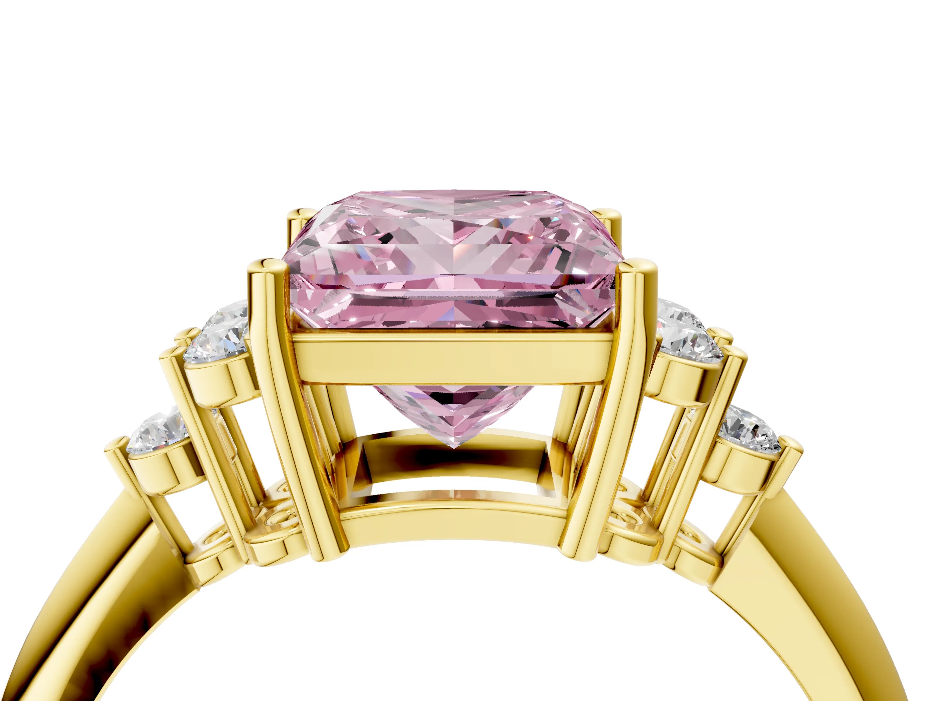 Yellow gold Fancy Pink Princess Cut Cut Diamond Cluster Ring with Solitaire Band and Four-Prong Setting_16