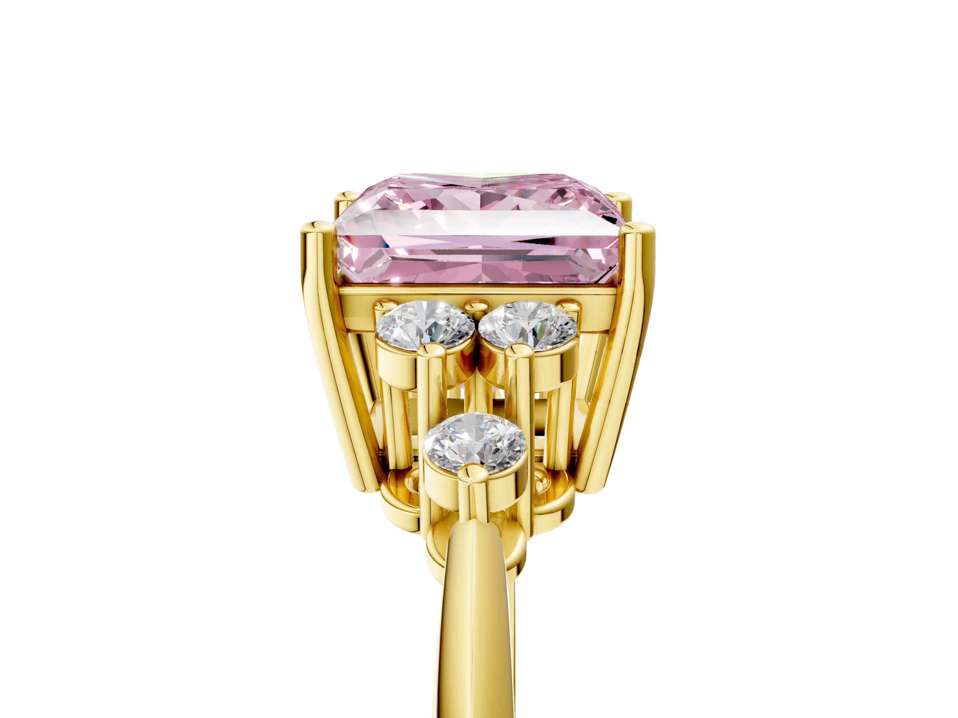 Yellow gold Fancy Pink Princess Cut Cut Diamond Cluster Ring with Solitaire Band and Four-Prong Setting_17