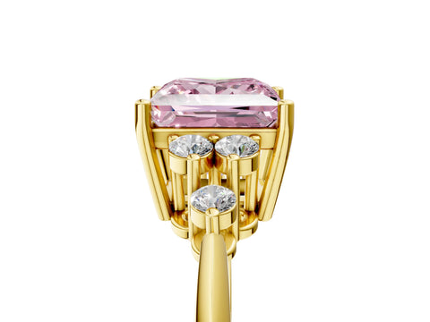 Yellow gold Fancy Pink Princess Cut Cut Diamond Cluster Ring with Solitaire Band and Four-Prong Setting_17