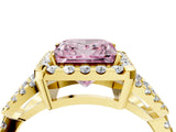 Yellow gold Fancy Pink Princess Cut Cut Diamond Halo Engagement Ring with Open Split Pavé Band_4