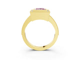 Yellow gold Fancy Pink Princess Cut-Cut Diamond Halo Engagement Ring with Pave Band and Prong Setting_3