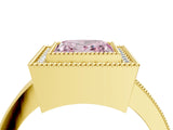 Yellow gold Fancy Pink Princess Cut-Cut Diamond Halo Engagement Ring with Pave Band and Prong Setting_4