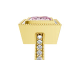 Yellow gold Fancy Pink Princess Cut-Cut Diamond Halo Engagement Ring with Pave Band and Prong Setting_5