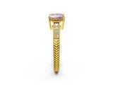 Yellow gold Fancy Pink Princess Cut Cut Diamond Milgrain Pave Band Four-Prong Setting Ring_5