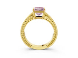 Yellow gold Fancy Pink Princess Cut Cut Diamond Milgrain Pave Band Four-Prong Setting Ring_6