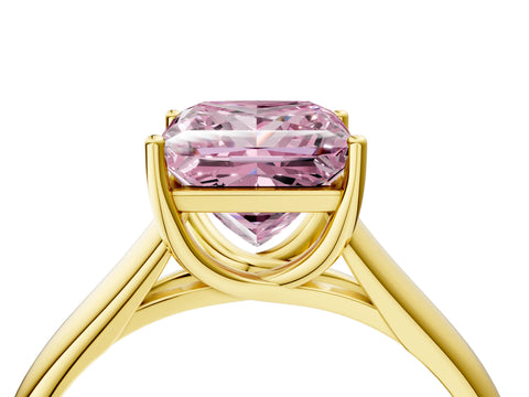 Yellow gold Fancy Pink Princess Cut Cut Diamond Solitaire Engagement Ring with Tapered Plain Band and Four-Prong Setting_4