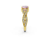 Yellow gold Fancy Pink Princess Cut Cut Diamond Twisted Band with Milgrain Pave Setting and Four-Prong Setting_2