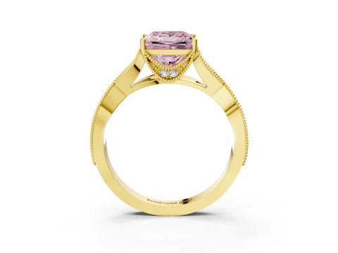 Yellow gold Fancy Pink Princess Cut Cut Diamond Twisted Band with Milgrain Pave Setting and Four-Prong Setting_3