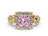 Yellow gold Fancy Pink Princess Cut Cut Halo Diamond Infinity Band with Four-Prong Setting