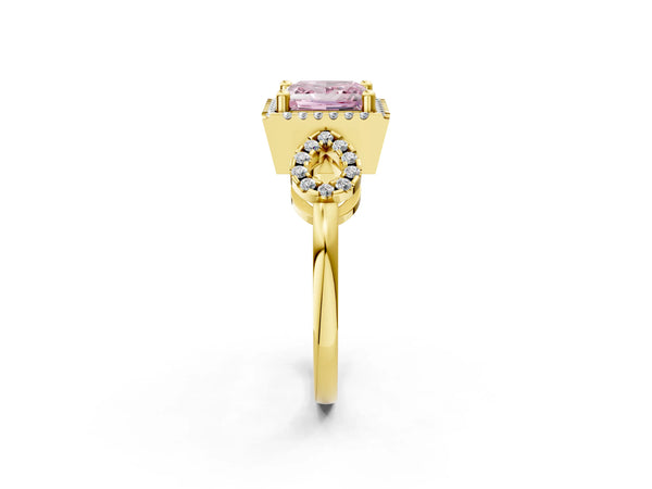 Yellow Gold Princess Cut Pave Infinity Halo Engagement Ring Setting for Fancy Pink Center