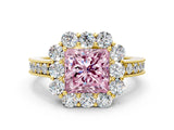 Yellow gold Fancy Pink Princess Cut Cut Halo Diamond Pavé Engagement Ring with Milgrain Detailing