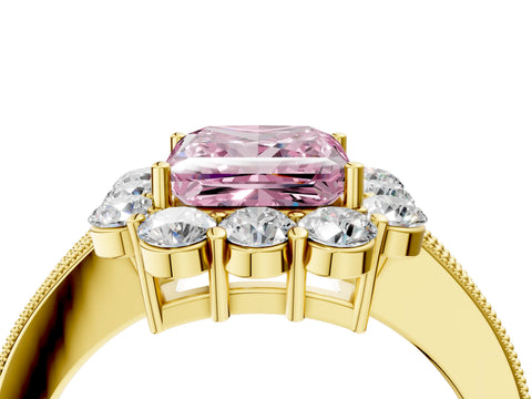 Yellow gold Fancy Pink Princess Cut Cut Halo Diamond Pavé Engagement Ring with Milgrain Detailing_4