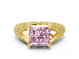 Yellow gold Fancy Pink Princess Cut Cut Milgrain Pave Diamond Engagement Ring with Four-Prong Setting_15