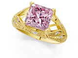 Yellow gold Fancy Pink Princess Cut Cut Milgrain Pave Diamond Engagement Ring with Four-Prong Setting_16