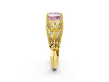 Yellow gold Fancy Pink Princess Cut Cut Milgrain Pave Diamond Engagement Ring with Four-Prong Setting_17