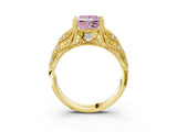 Yellow gold Fancy Pink Princess Cut Cut Milgrain Pave Diamond Engagement Ring with Four-Prong Setting_18