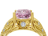 Yellow gold Fancy Pink Princess Cut Cut Milgrain Pave Diamond Engagement Ring with Four-Prong Setting_19