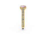 Yellow gold Fancy Pink Princess Cut Cut Pave Band Milgrain Solitaire Ring_2