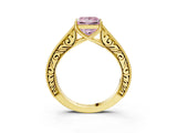Yellow gold Fancy Pink Princess Cut Cut Pave Band Milgrain Solitaire Ring_3