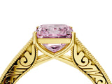 Yellow gold Fancy Pink Princess Cut Cut Pave Band Milgrain Solitaire Ring_4