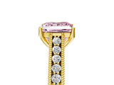 Yellow gold Fancy Pink Princess Cut Cut Pave Band Milgrain Solitaire Ring_5