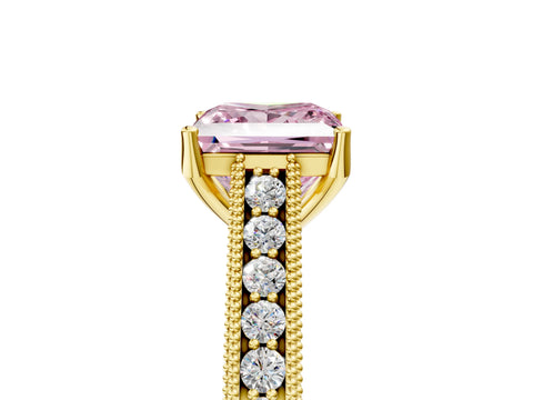 Yellow gold Fancy Pink Princess Cut Cut Pave Band Milgrain Solitaire Ring_5
