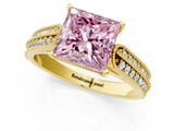 Yellow gold Fancy Pink Princess Cut Cut Pave Split Shank Engagement Ring with Four-Prong Setting_1