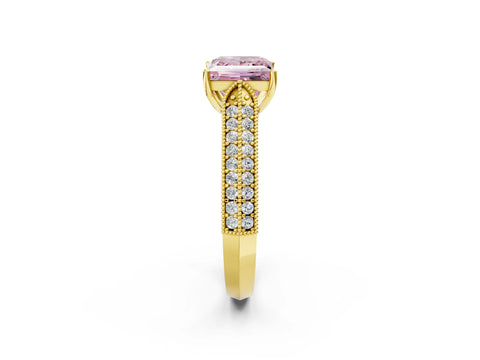 Yellow gold Fancy Pink Princess Cut Cut Pave Split Shank Engagement Ring with Four-Prong Setting_2