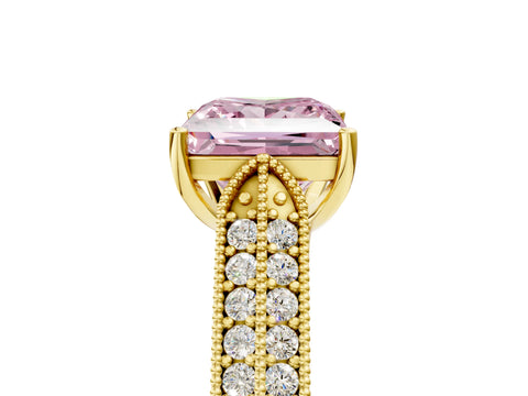 Yellow gold Fancy Pink Princess Cut Cut Pave Split Shank Engagement Ring with Four-Prong Setting_5