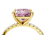 Yellow gold Fancy Pink Princess Cut Diamond Brilliant Solitaire Ring with Pavé Band and Four-Prong Setting_28