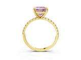 Yellow gold Fancy Pink Princess Cut Diamond Brilliant Solitaire Ring with Pavé Band and Four-Prong Setting_3