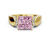 Yellow gold Fancy Pink Princess Cut Diamond Channel Set Solitaire Ring with Four-Prong Setting_12