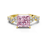 Yellow gold Fancy Pink Princess Cut Diamond Cluster Pavé Band with Four-Prong Setting_3