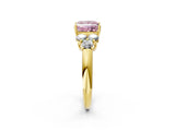 Yellow gold Fancy Pink Princess  Cut Diamond Cluster Ring with Round Accent Stones and Prong Setting on a Classic Band_32