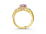Yellow gold Fancy Pink Princess  Cut Diamond Cluster Ring with Round Accent Stones and Prong Setting on a Classic Band_33