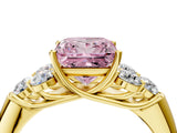 Yellow gold Fancy Pink Princess  Cut Diamond Cluster Ring with Round Accent Stones and Prong Setting on a Classic Band_34