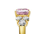 Yellow gold Fancy Pink Princess  Cut Diamond Cluster Ring with Round Accent Stones and Prong Setting on a Classic Band_35