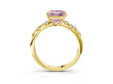 Yellow gold Fancy Pink Princess Cut Diamond Cluster Side Stone Solitaire Ring with Prong Setting_32